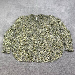 Free People Lela‎ Green Coral Floral Long Sleeve Shirt Size Small